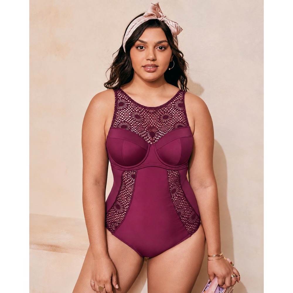 Adore Me Wendi One Piece Swimsuit Boysenberry Red 40G NWT
